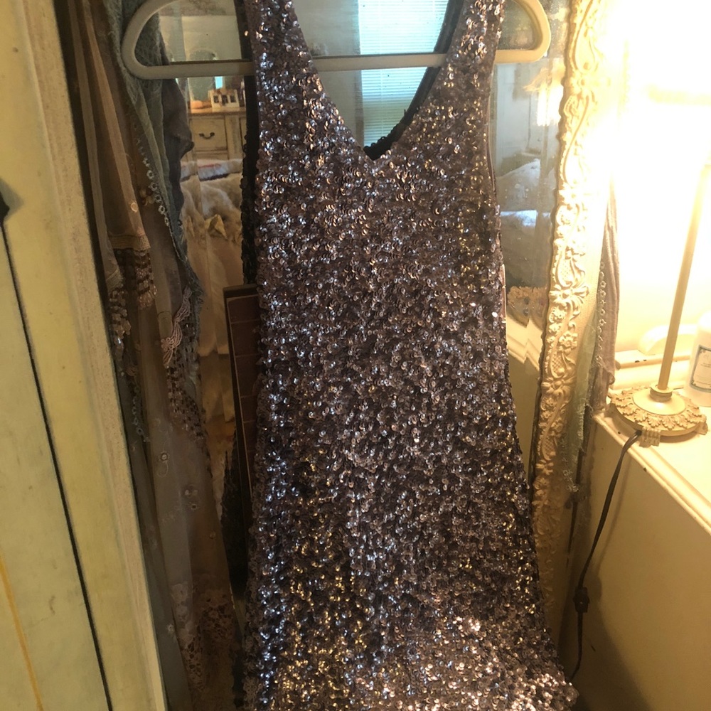 Silver fitted sequin dress